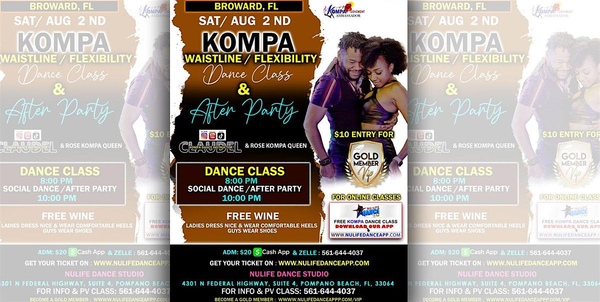 BROWARD-KOMPA &  WAISTLINE  DANCE  CLASS, SAT  AUG 2ND,  CLAUDEL & ROSE, 2 August | Event in Pompano Beach