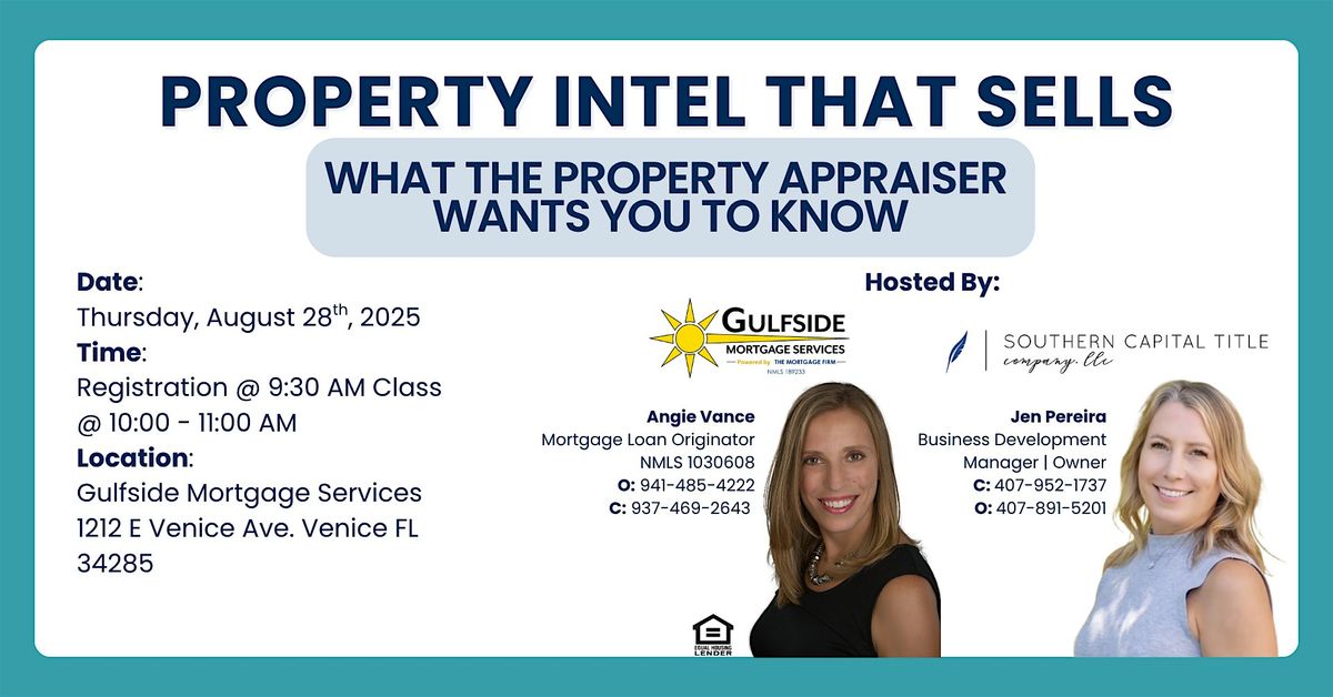 Property Intel That Sells- What the Property Appraiser Wants you to Know, 28 August | Event in Venice | AllEvents