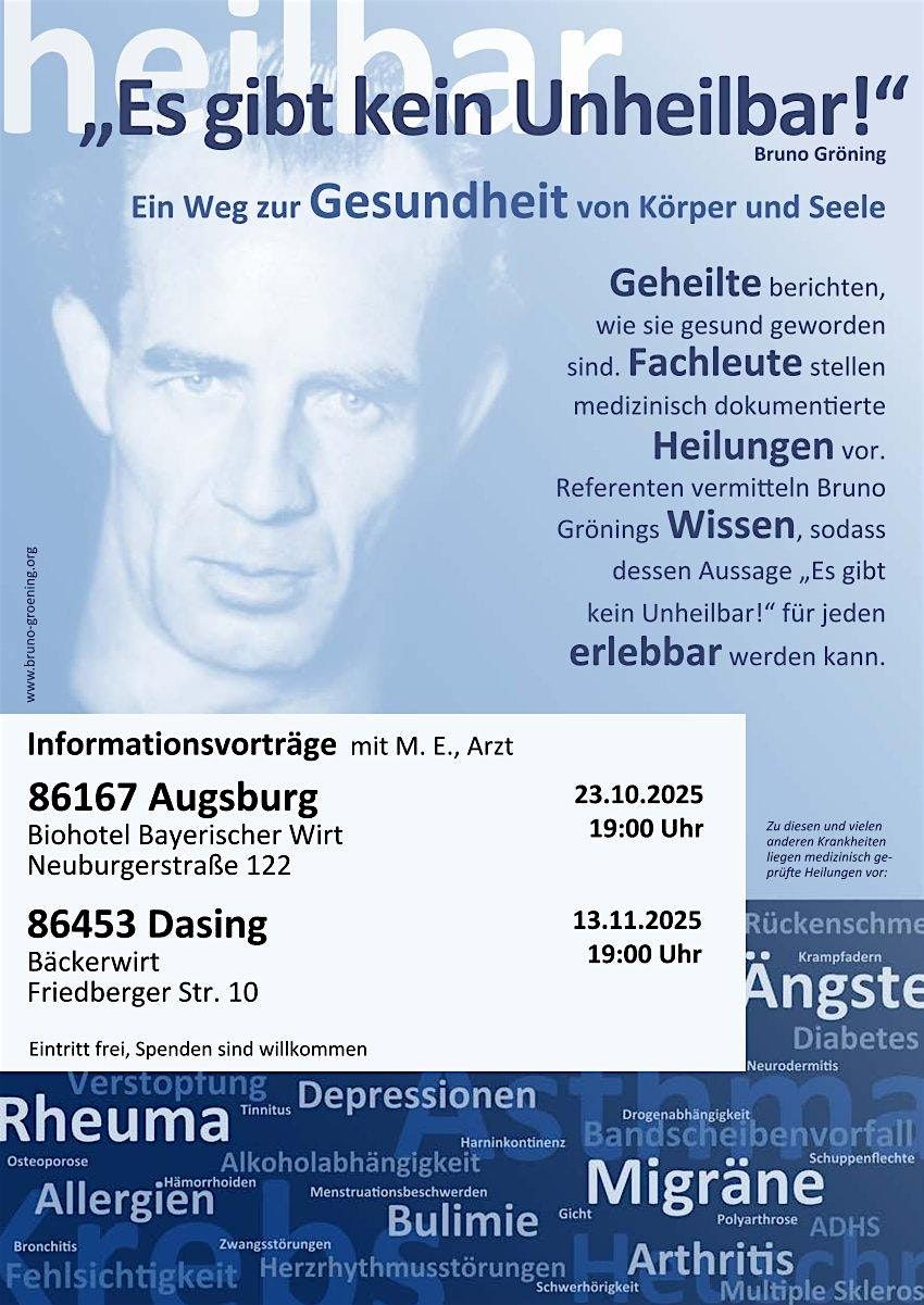 Informationsvortrag: „Es gibt kein Unheilbar!" (Bruno Gröning), 23 October | Event in Augsburg | AllEvents