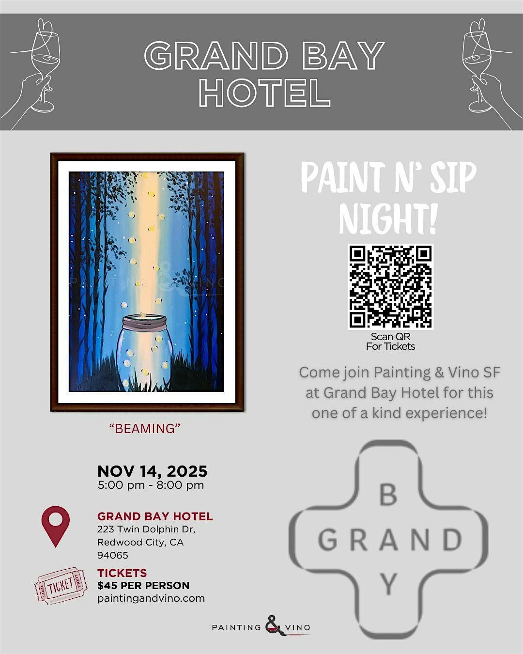 "Beaming" Paint & Sip @ Grand Bay Hotel, 14 November | Event in Redwood City | AllEvents
