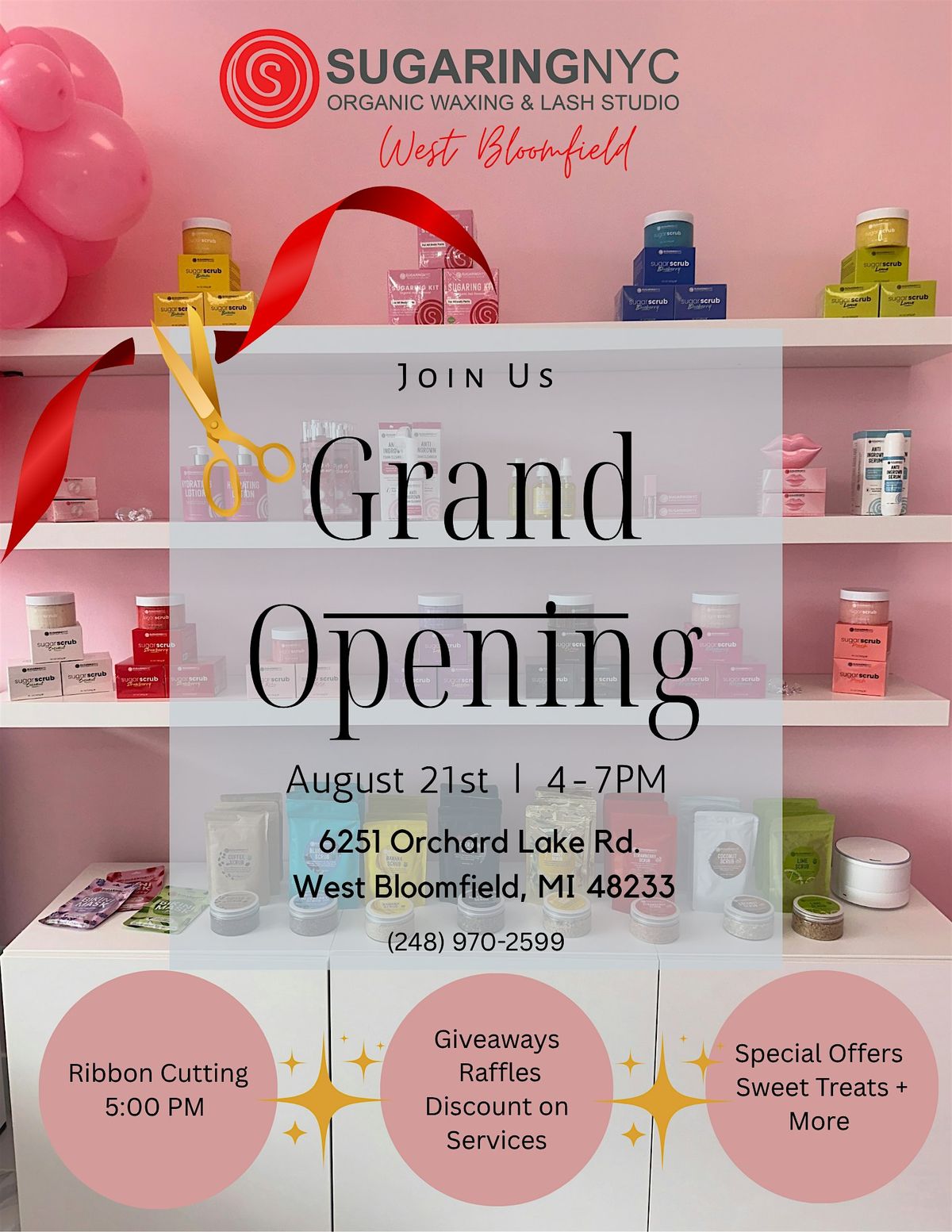 Sugaring NYC West Bloomfield Grand Opening, 21 August | Event in West Bloomfield Township | AllEvents