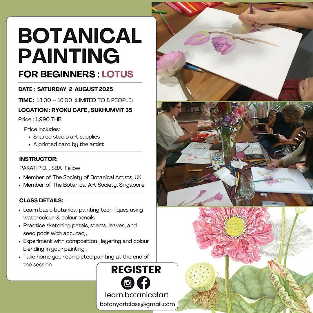 BOTANICAL PAINTING CLASS FOR BEGINNERS (LOTUS), 2 August | Event in Watthana | AllEvents