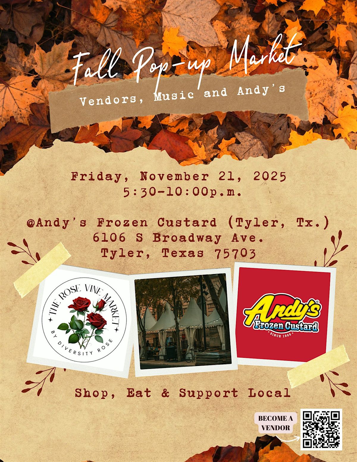 Fall Night Market @Andy's Frozen Custard in Tyler, Texas 11.21.25, 21 November | Event in Tyler | AllEvents
