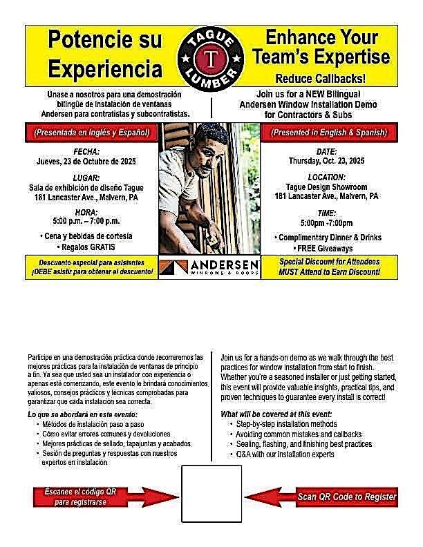ANDERSEN Bi-Lingual Window Install Demo for Contactors AND Subs! (MALVERN), 23 October | Event in Malvern