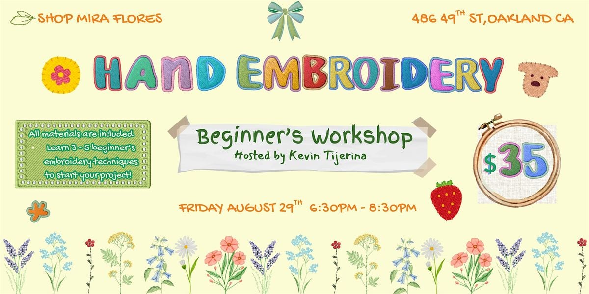Hand Embroidery Workshop, 29 August | Event in Oakland | AllEvents