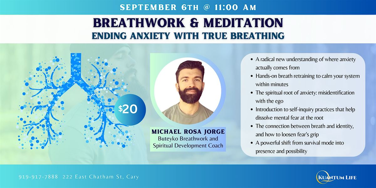 Breathwork & Meditation: Ending Anxiety, 6 September | Event in Cary | AllEvents