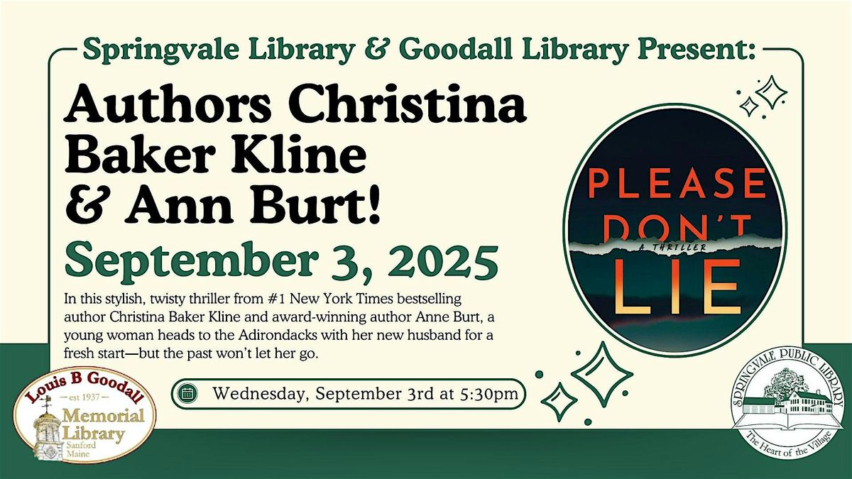 NYT Best-Selling Author Christina Baker Kline & Co-Author Ann Burt, 3 September | Event in Sanford | AllEvents