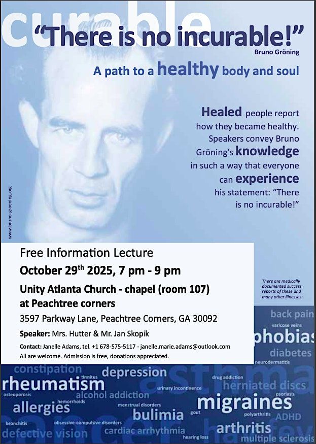 Bruno Groening Circle of Friends - Free Information Lecture, 29 October | Event in Peachtree Corners | AllEvents