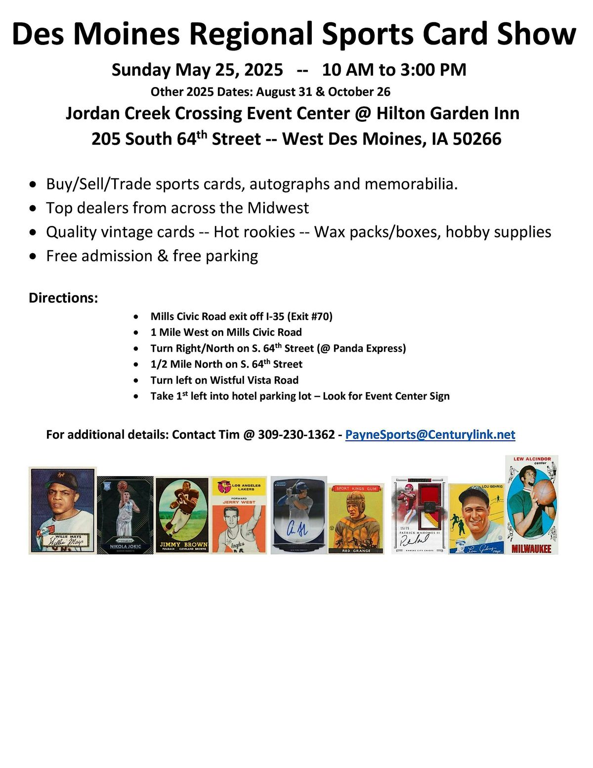 Des Moines Regional Sports Card Show -- Spring 2025, 25 May | Event in West Des Moines | AllEvents