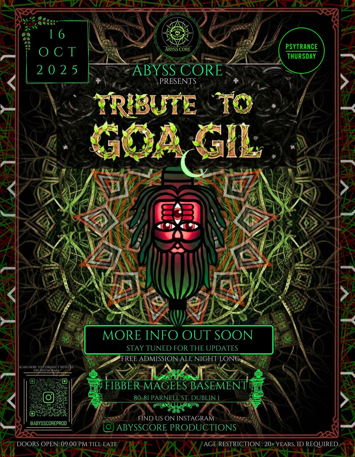 ABYSS CORE -  ''TRIBUTE TO GOA GIL'' | PSYTRANCE THURSDAYS, 16 October | Event in Dublin 1 | AllEvents