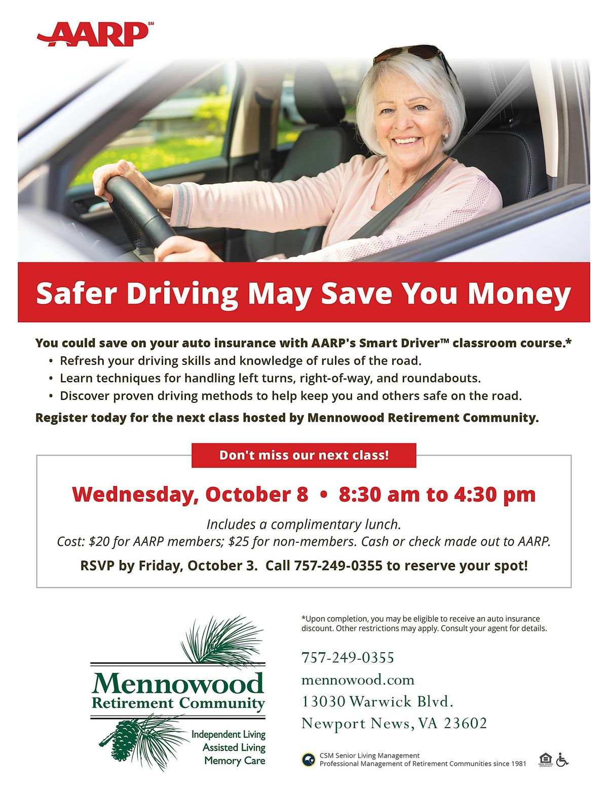 AARP Safe Drivers Classroom Course, 8 October | Event in Newport News | AllEvents