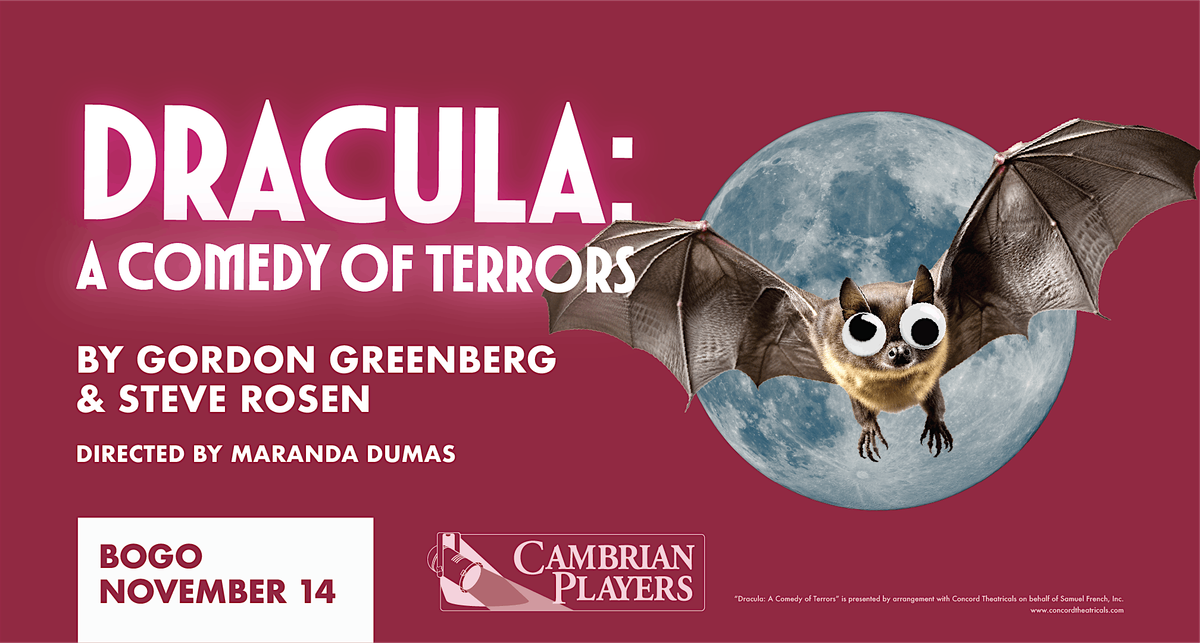 *BOGO* DRACULA: A COMEDY OF TERRORS at Cambrian Players - Nov. 14th, 14 November | Event in Thunder Bay | AllEvents