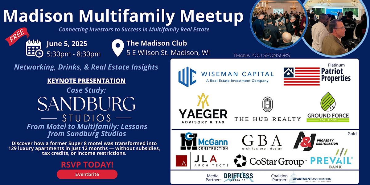 Madison Multifamily Investor Meetup, 5 June | Event in Madison | AllEvents
