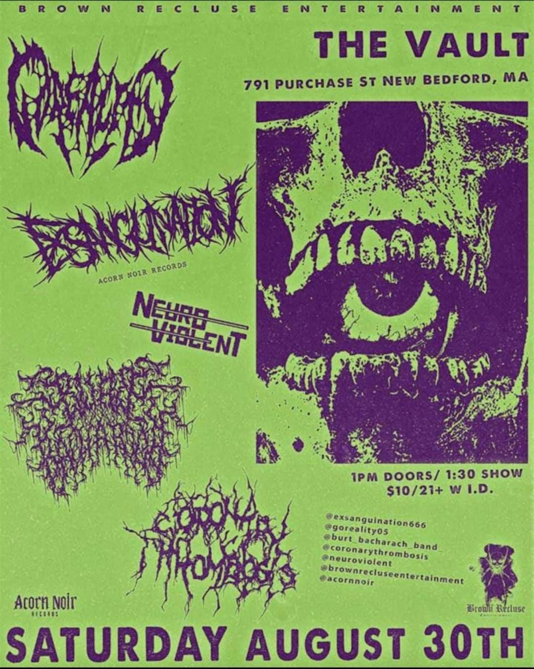 Exsanguination/Goreality/Burt Bacharach/Coronary Thrombosis/Neuro Violent, 30 August | Event in New Bedford