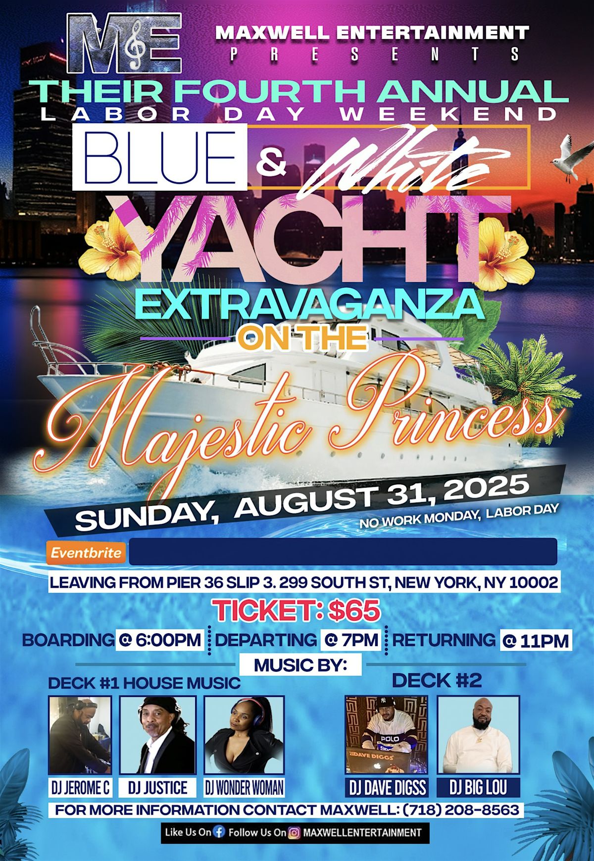FOURTH ANNUAL BLUE & WHITE LABOR DAY WEEKEND YACHT PARTY, 31 August | Event in New York | AllEvents