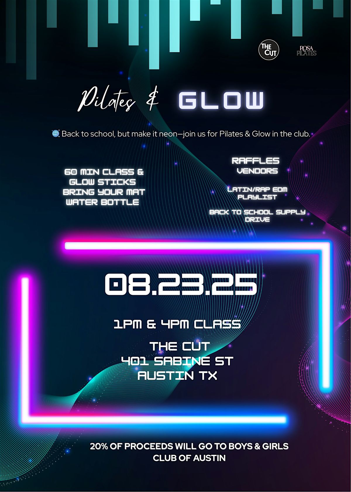 Pilates & Glow: Back to School Edition in the Club, 23 August | Event in Austin | AllEvents