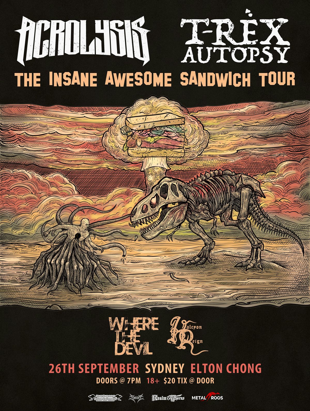 ACROLYSIS // T-REX AUTOPSY - THE INSANE AWESOME SANDWICH TOUR (SYDNEY), 26 September | Event in Penrith | AllEvents
