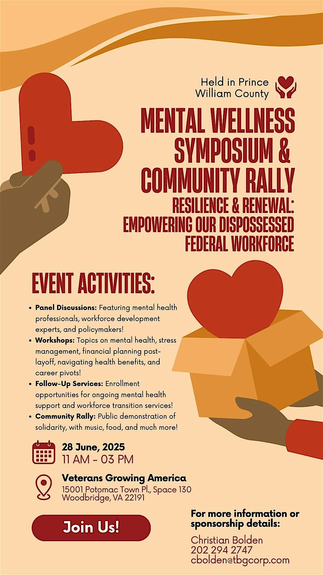 MENTAL WELLNESS SYMPOSIUM & COMMUNITY RALLY FOR DISPOSSESED FEDERAL WORKERS, 28 June | Event in Woodbridge