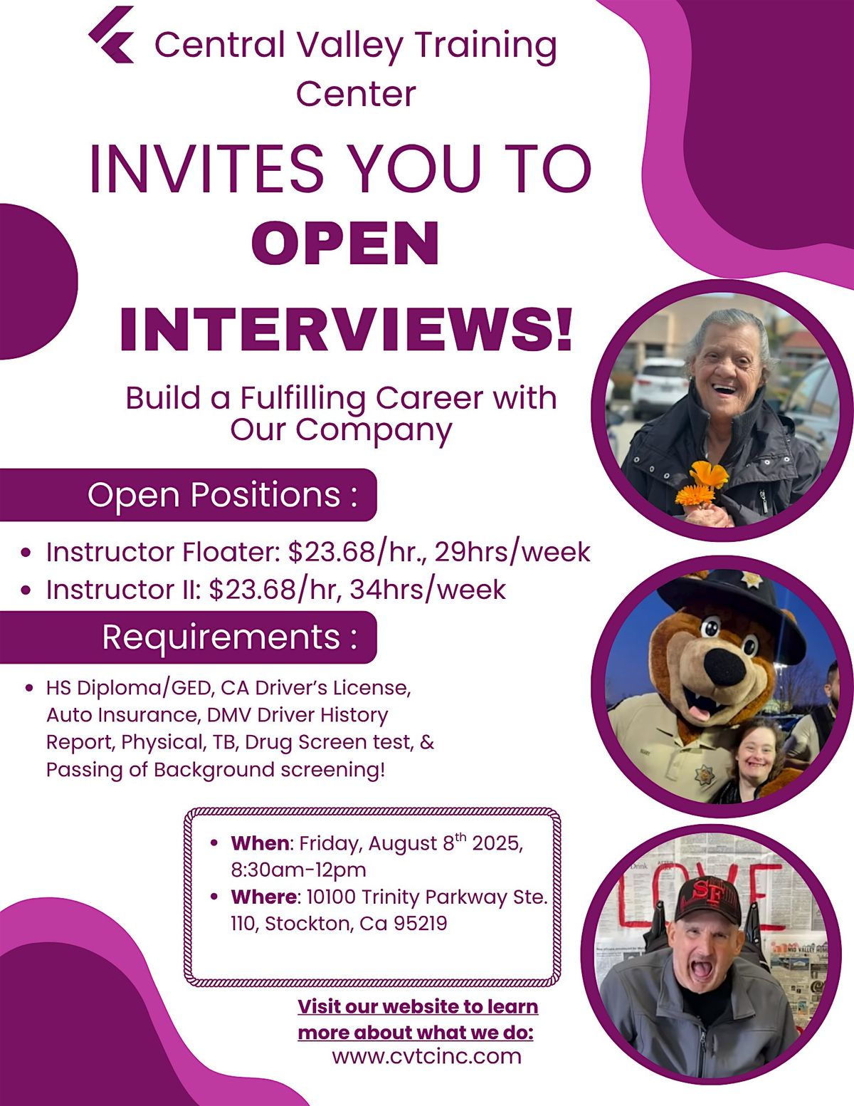 Central Valley Training Center Open Interviews, 8 August | Event in Stockton | AllEvents