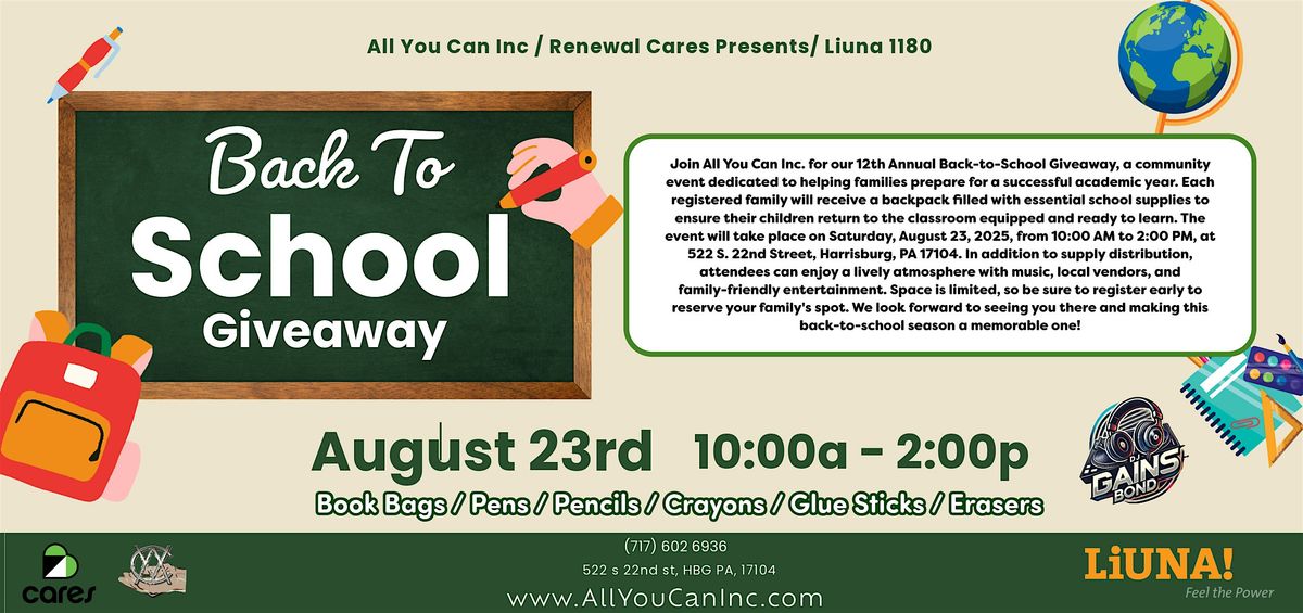 Back to School Giveaway, 23 August | Event in Harrisburg | AllEvents