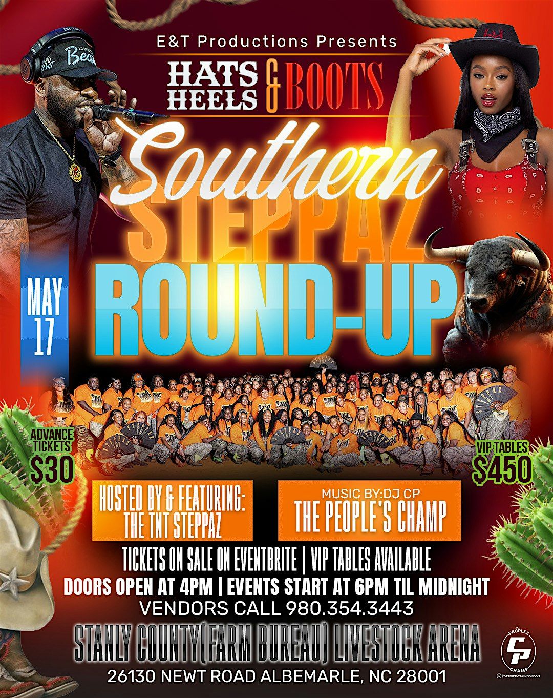 E&T Productions Presents
Hats, Heels, & Boots: Southern Steppaz Round-Up
!, 17 May | Event in Albemarle