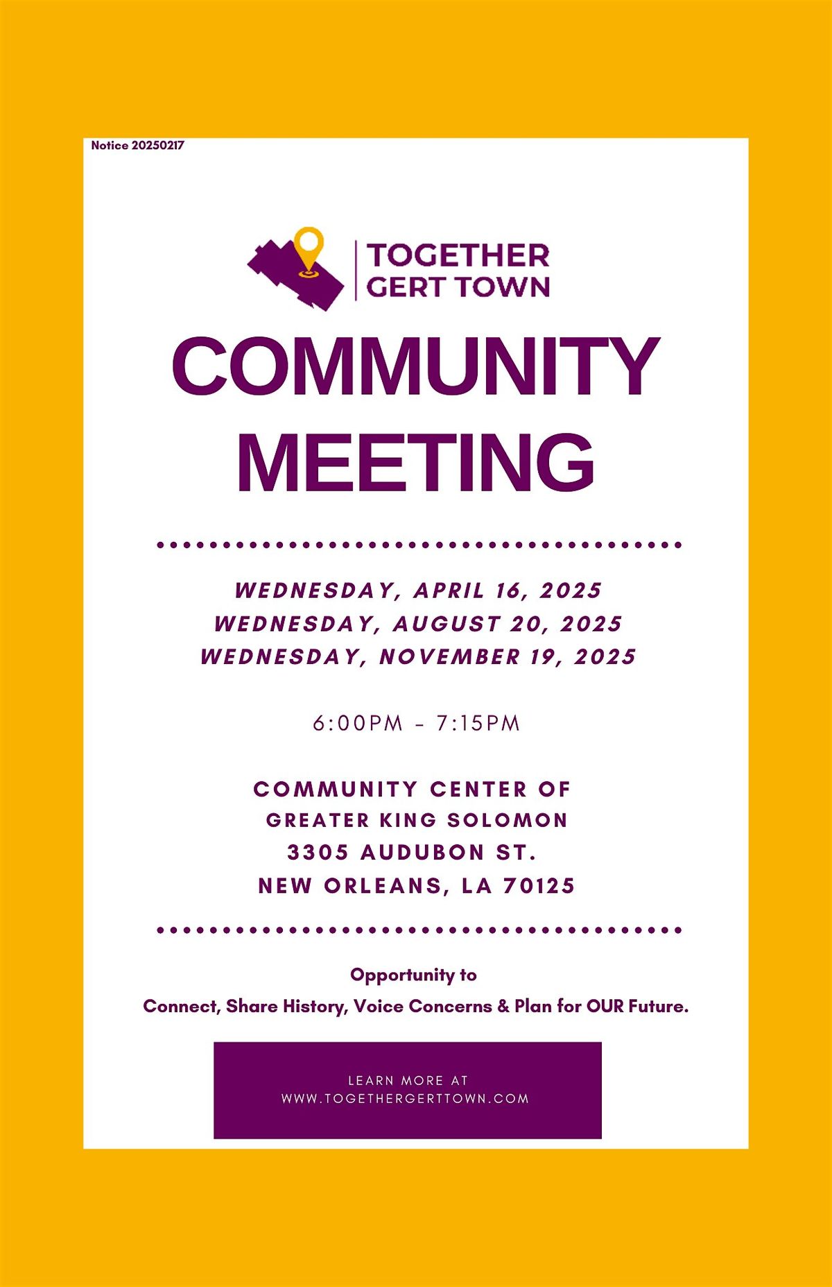 Together Gert Town Community Meeting, 19 November | Event in New Orleans | AllEvents