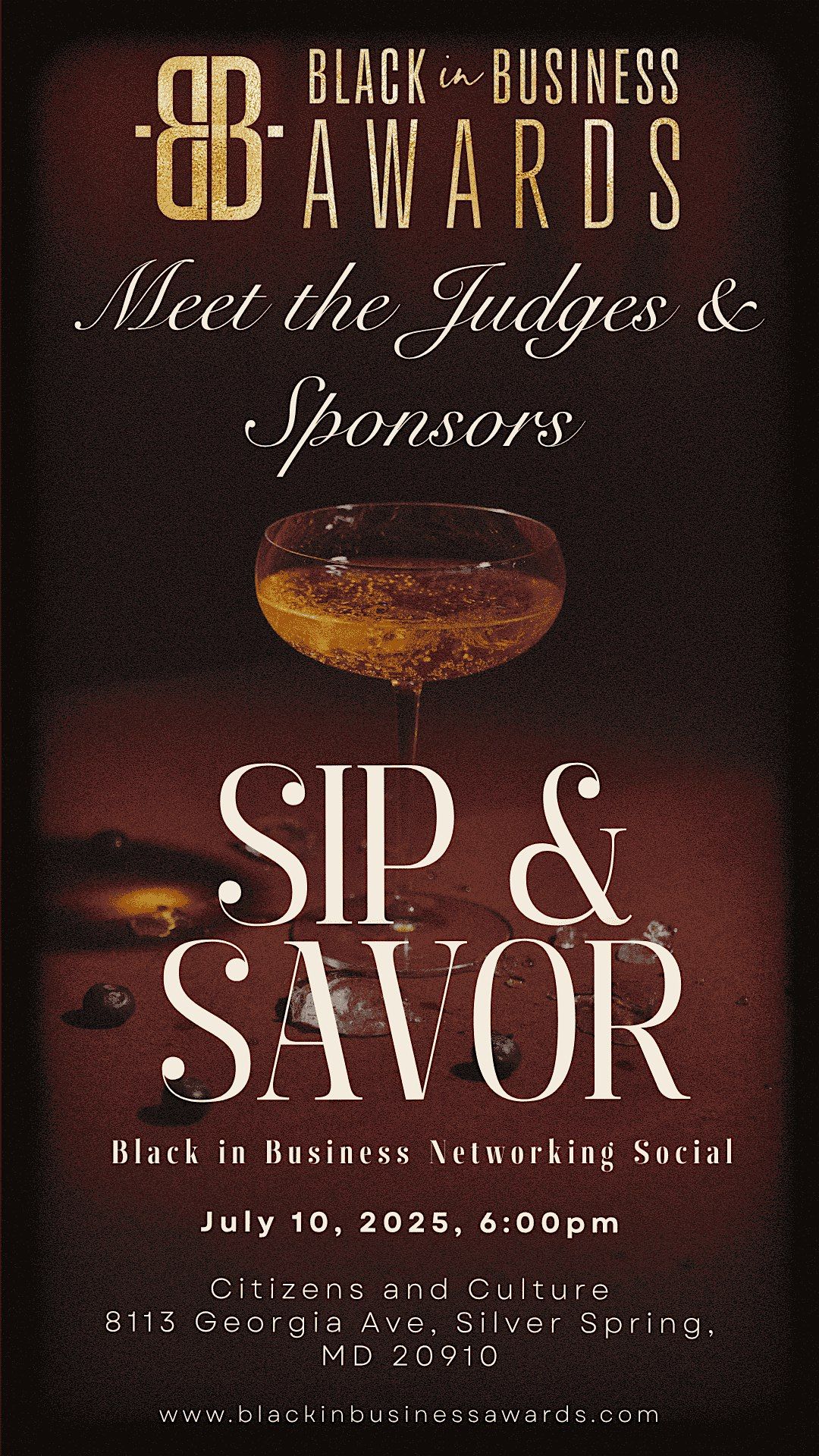 Sip & Savor: A Black in Business Awards Networking Social, 10 July | Event in Silver Spring | AllEvents