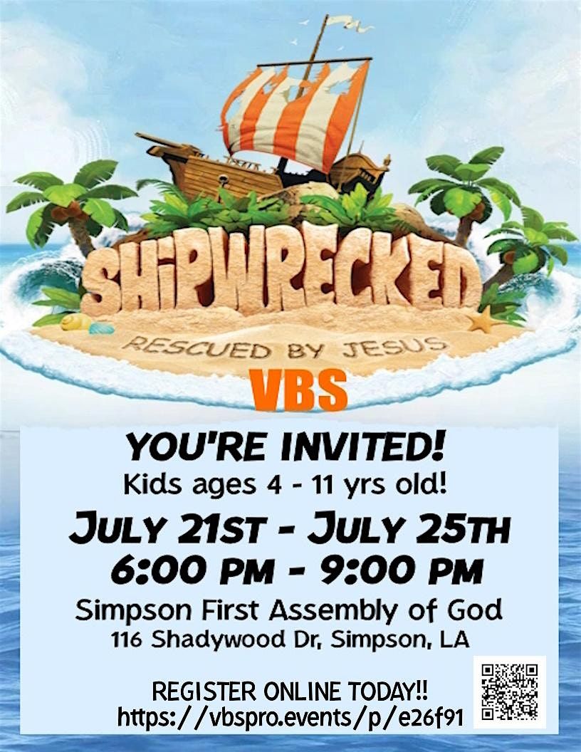 Shipwrecked VBS - Rescued by Jesus, 21 July | Event in Simpson | AllEvents