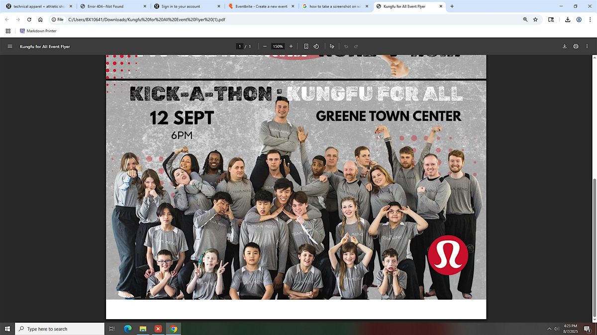 KICK-A-THON : KUNGFU FOR ALL, 12 September | Event in Beavercreek | AllEvents