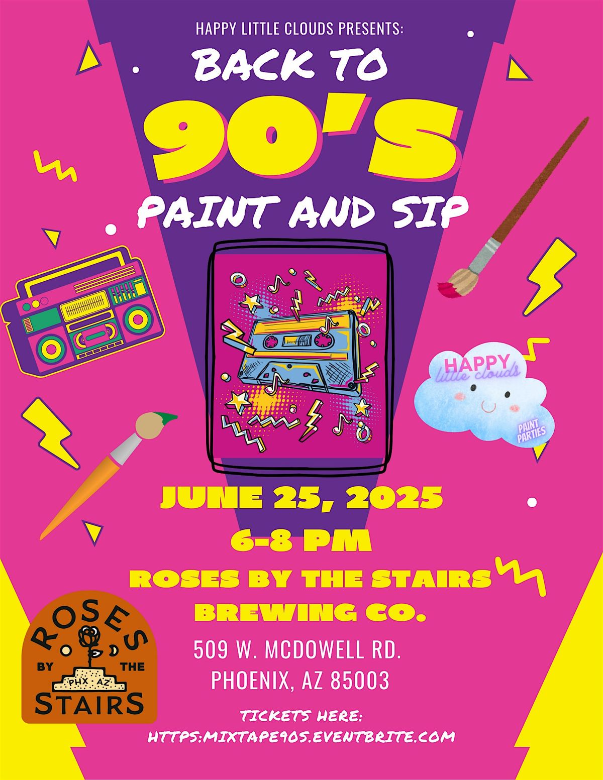 Back to the 90's Cassette Tape Paint and Sip at Roses by the Stairs!, 25 June | Event in Phoenix | AllEvents