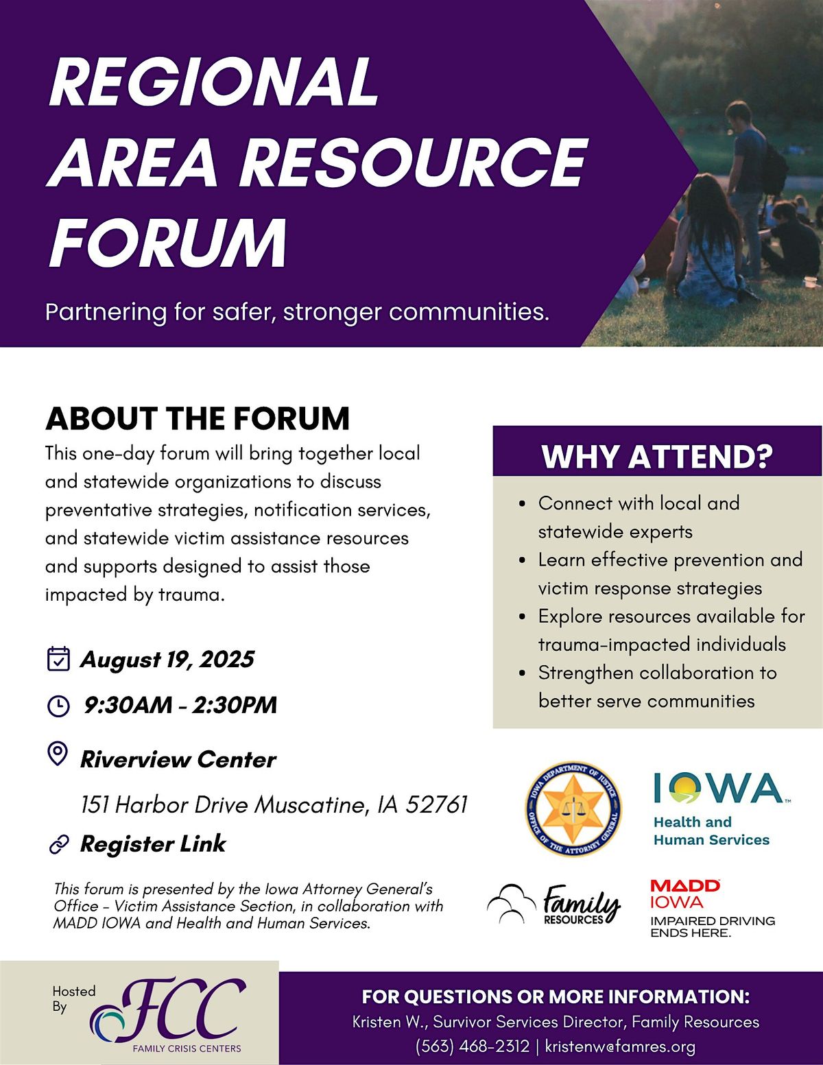 Regional Area Resource Forum, 19 August | Event in Muscatine | AllEvents