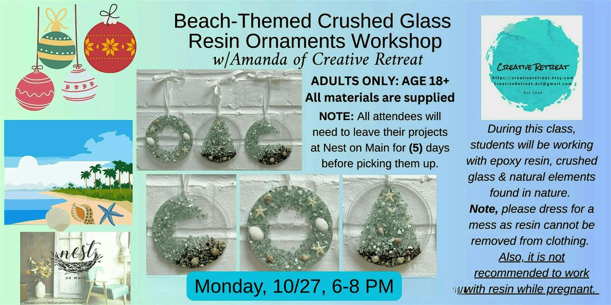 Beach-Themed Crushed Glass Resin Ornaments Workshop w/Amanda, 27 October | Event in Northport | AllEvents