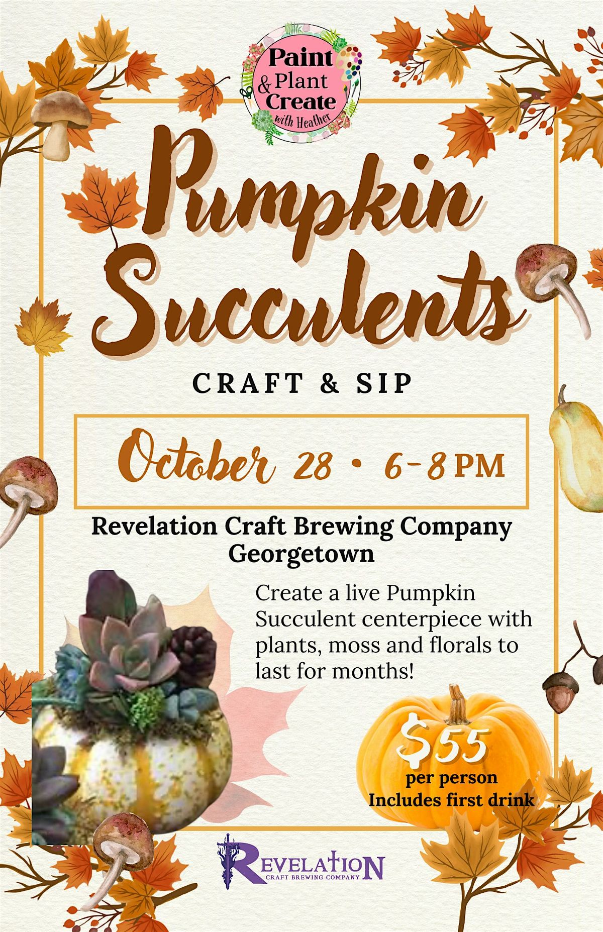 Craft & Sip/ Pumpkin Succulents Centerpiece, 28 October | Event in Georgetown | AllEvents