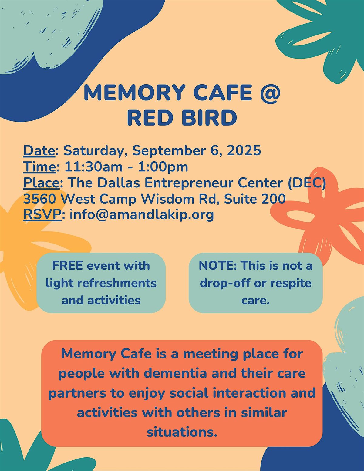 Memory Cafe @ Red Bird, 6 September | Event in Dallas | AllEvents