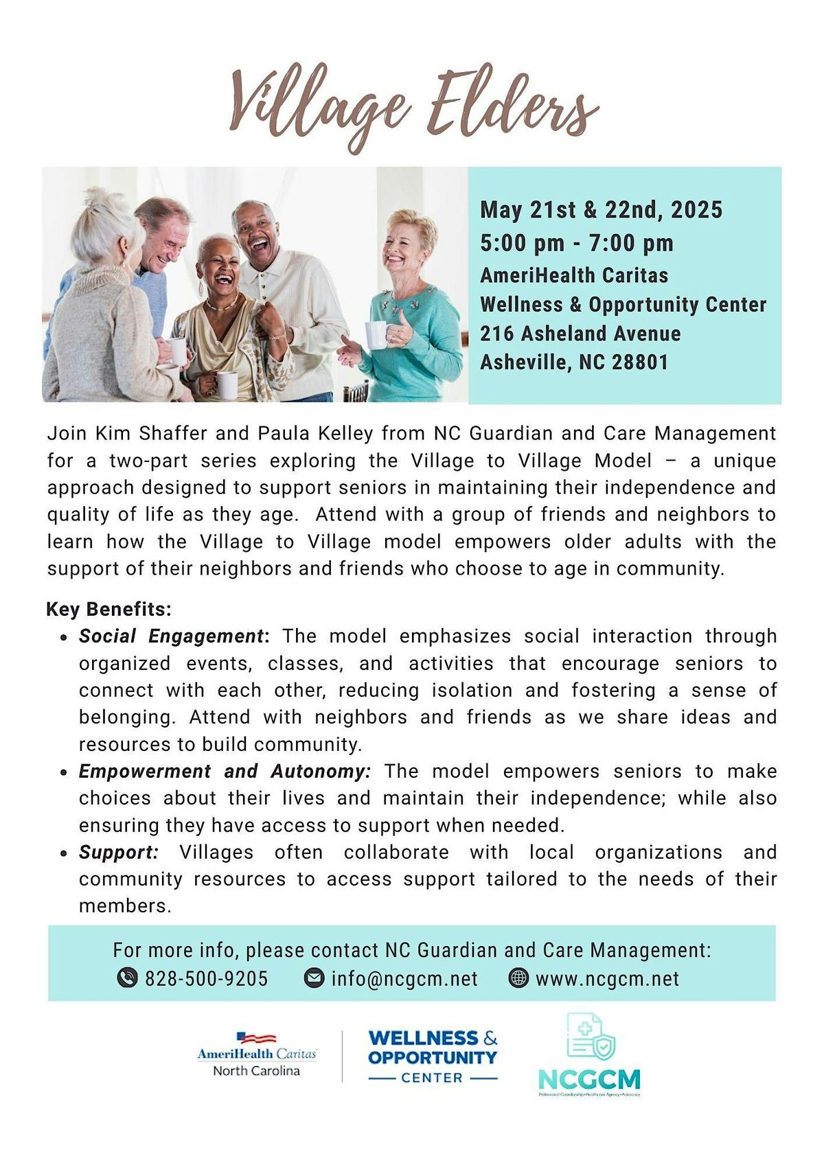 Village Elders 2-PART SERIES w/ NC Guardian and Care Management @ ACNC, 21 May | Event in Asheville | AllEvents