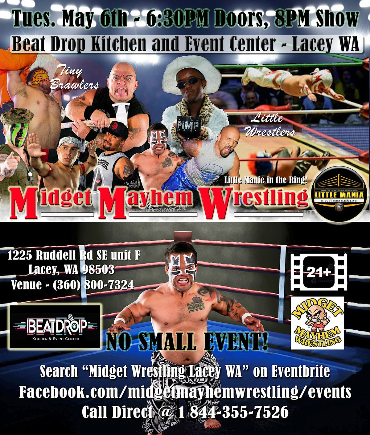 Midget Mayhem Wrestling Rips Through the Ring! Lacey WA (21+), 6 May | Event in Lacey | AllEvents