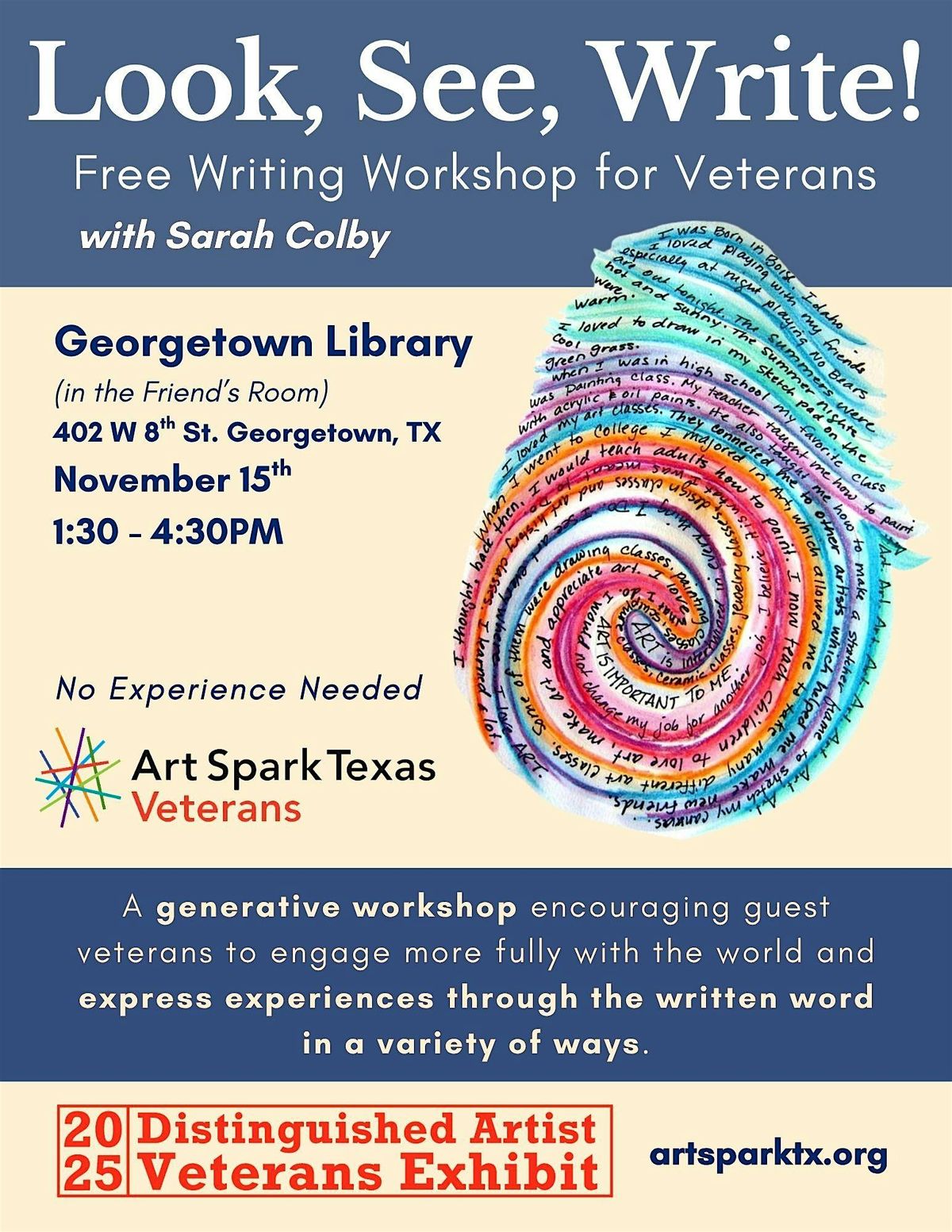 Look, See, Write! A FREE Veteran's Writing Workshop, 15 November | Event in Georgetown | AllEvents