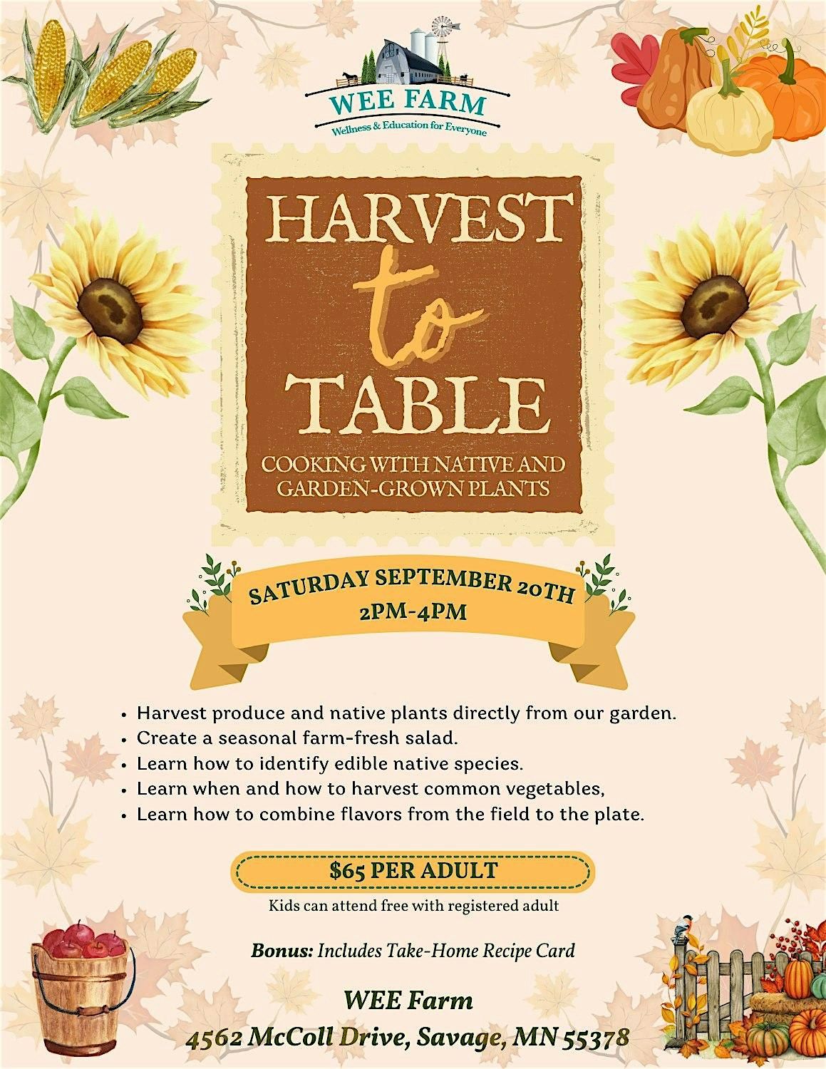 Harvest to Table Cooking Class, 20 September | Event in Savage | AllEvents