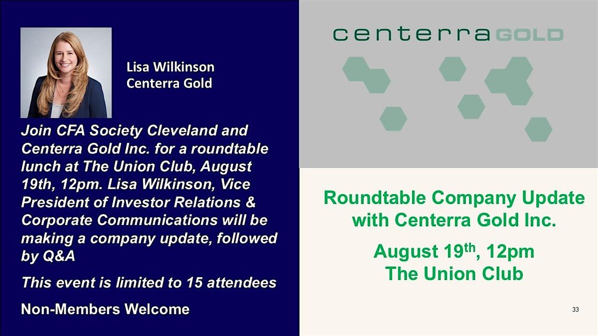 Roundtable Company Update with Centerra Gold Inc., CGAU, 19 August | Event in Cleveland | AllEvents