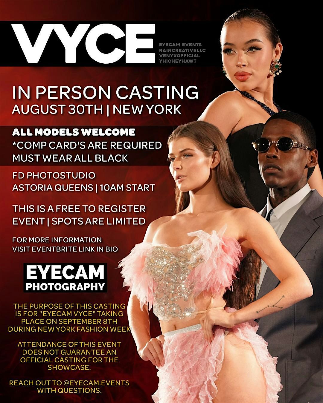 IN PERSON CASTING - EYECAM VYCE (NYFW), 30 August | Event in Queens | AllEvents