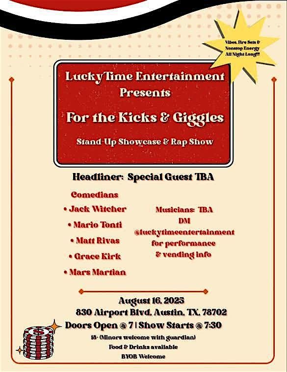 For the Kicks n Giggles Comedy/Rap Show ATX @deliahsfrontporch, 16 August | Event in Austin | AllEvents