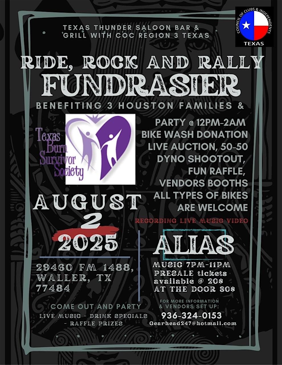 Ride, Rock & Rally Fundraiser w/ Ali@s Band, 2 August | Event in Waller | AllEvents