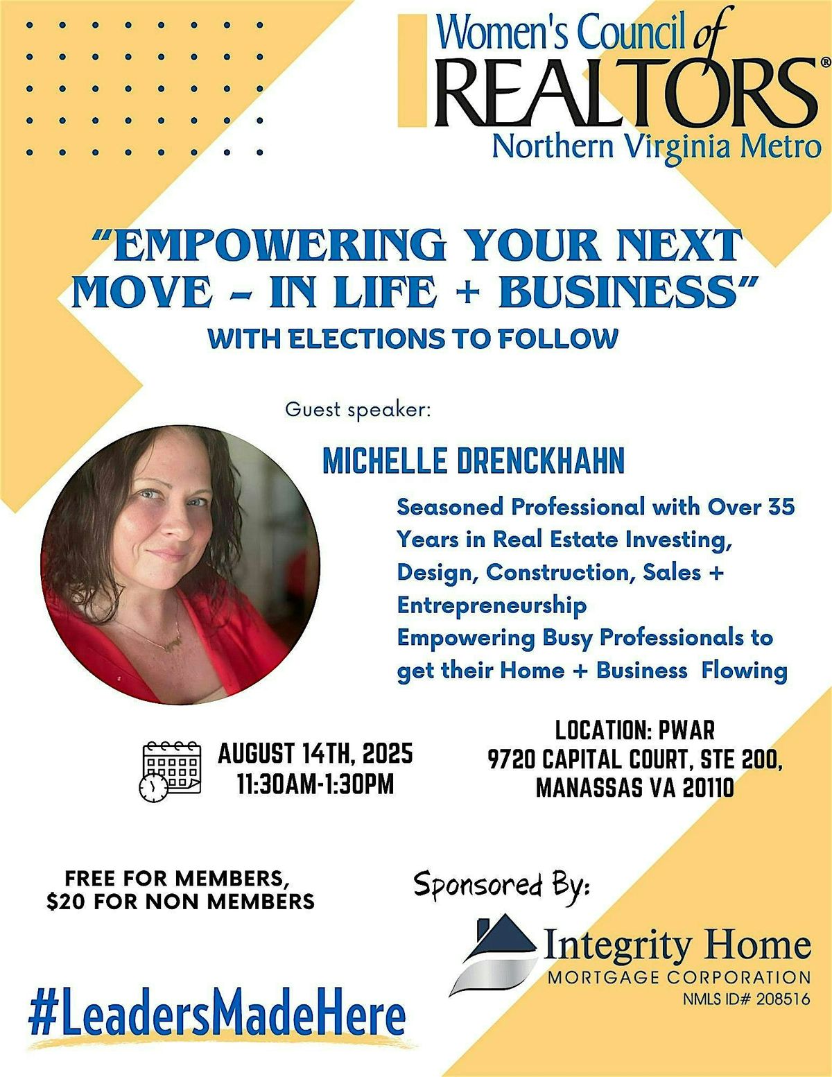 "EMPOWERING YOUR NEXT MOVE - IN LIFE + BUSINESS" With Elections To Follow, 14 August | Event in Manassas