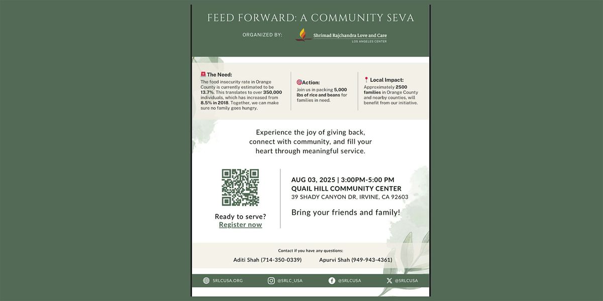 Feed Forward: A Community Seva, 3 August | Event in Irvine | AllEvents