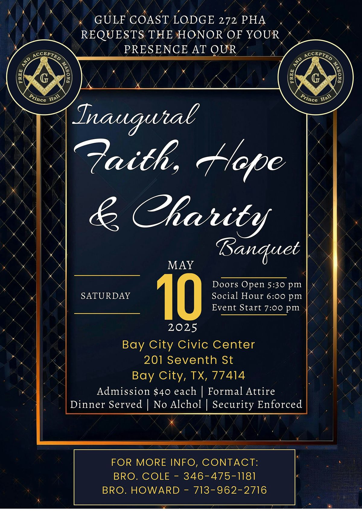 Gulf Coast Lodge 272 Inaugural Faith, Hope, & Charity Banquet, 10 May | Event in Bay City | AllEvents