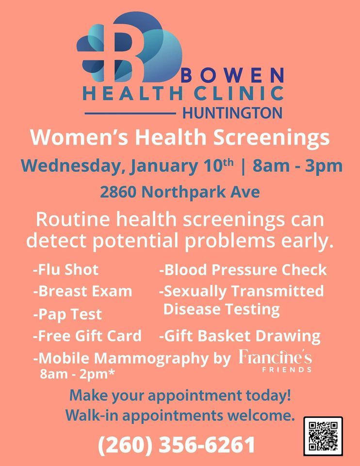 Womens Health Screening, Bowen Health Clinic Huntington, January 10