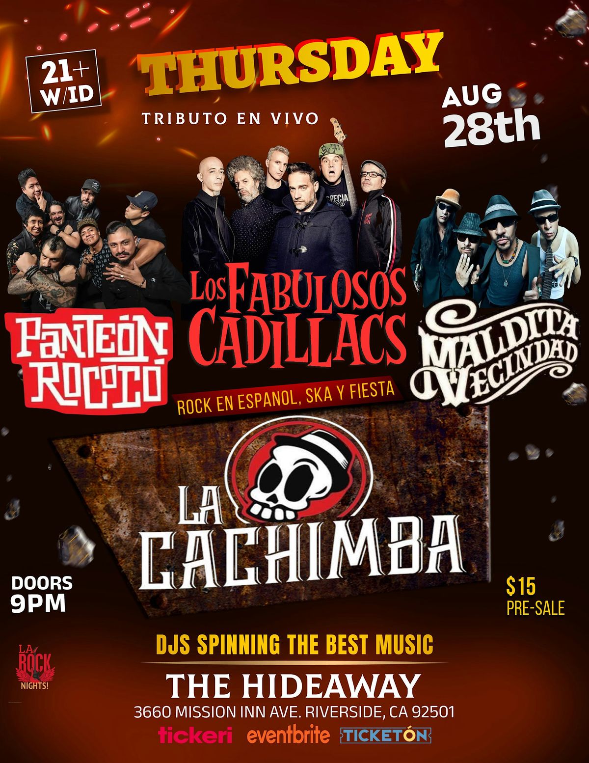 PANTEON ROCOCO\ FABULOSOS CADILLACS \ MALDITA VECINDAD.. Live Tribute Night, 28 August | Event in Riverside