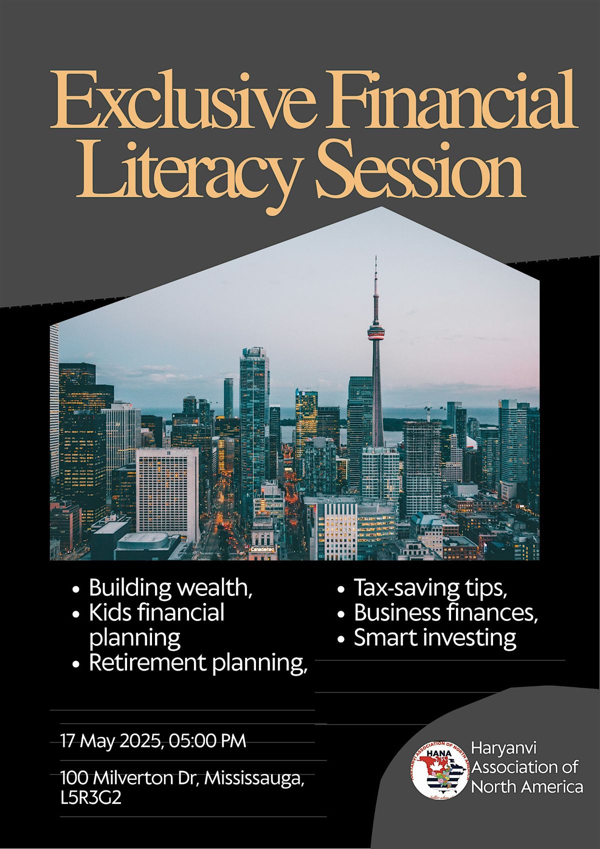Exclusive Financial Literacy- Haryanvi Association of North America, 17 May | Event in Mississauga | AllEvents