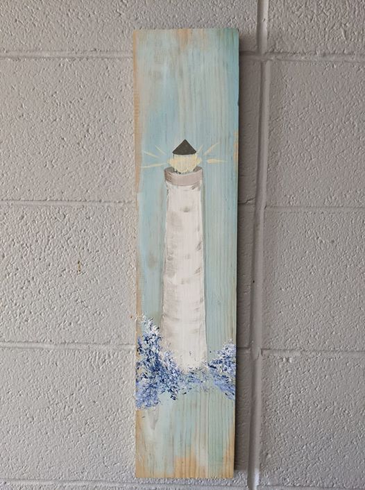 Light House On Wood At The Painter S Pallet Art Studio And