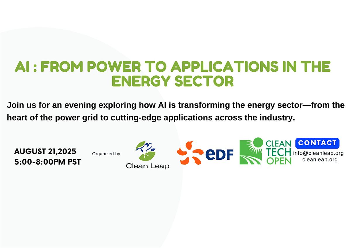 AI : from power to applications in the energy sector, 21 August | Event in Palo Alto | AllEvents